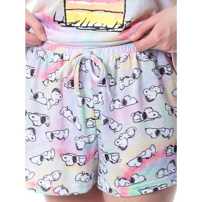Peanuts Womens' Snoopy Dream In Color Tie-Dye Sleep Pajama Set Short Multicolored - Image 2
