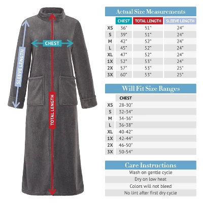 Women's Zip Up Fleece Robe, Soft Warm Plush Zipper Bathrobe - Image 5