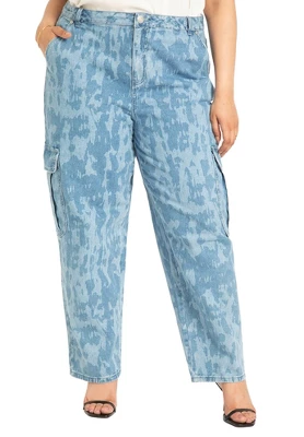 ELOQUII Women’s Plus Size Printed Cargo Jean