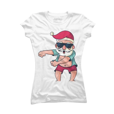 Junior's Design By Humans Funny Christmas Flossing Santa By Rasok T-Shirt - Image 4
