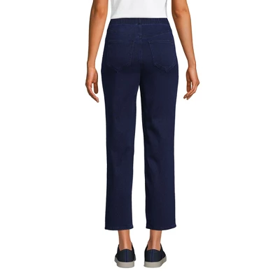 Lands' End Women's Starfish High Rise Pull On Knit Denim Straight Crop Jeans