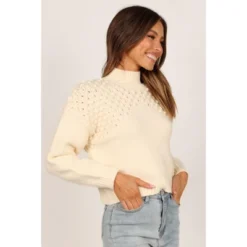 Petal And Pup Womens Mia Textured Shoulder Knit Sweater
