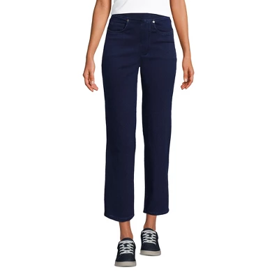 Lands' End Women's Starfish High Rise Pull On Knit Denim Straight Crop Jeans - Image 2